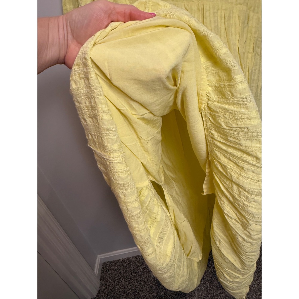 J. Jill Cotton Blend Textured Stripe Tiered Ruffle Midi Dress Modest Yellow L - Picture 7 of 9